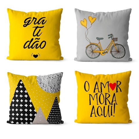 Kit 4 almofadas decorativas geométrica amor mora aqui e gratidão 45x45