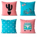 Ver imagem 1 de Kit 4 almofadas decorativas geométrica azul e rosa 45x45