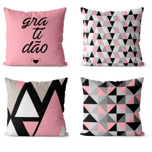 Kit 4 almofadas decorativas geométrica gratidão 45x45