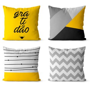 Kit 4 almofadas decorativas geométrica amarelo e preto 45x45
