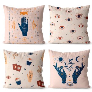 kit 4 capa de almofada decorativa místico
