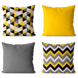 Kit 4 Capas Para Almofadas Amarelo Com Cinza 40x40 - 1