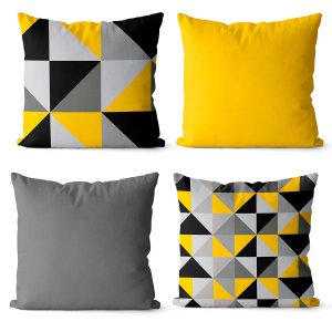 Kit 4 Almofadas decorativa personalizada amarelo e cinza 45x45
