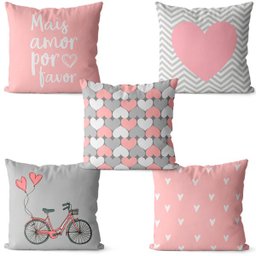 Kit 5 Capas de almofadas para decoração rosa e cinza 40x40 - 1