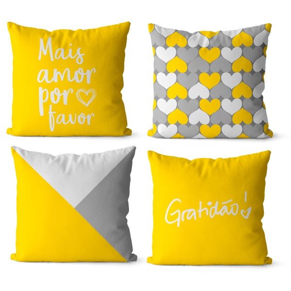 Kit com 4 Capas almofadas para decoração amarelo e cinza 40x40