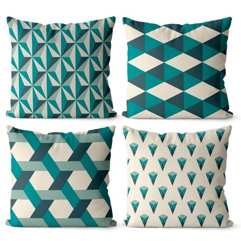 Kit 4 Capas almofadas geométrica esmeralda 40x40