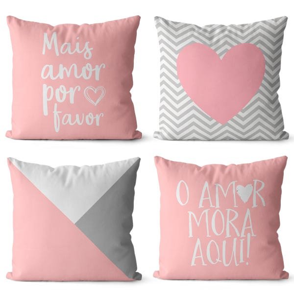 Kit 4 Capas almofadas decorativa rosa e cinza 40x40