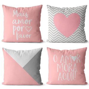Kit 4 Capas almofadas decorativa rosa e cinza 40x40