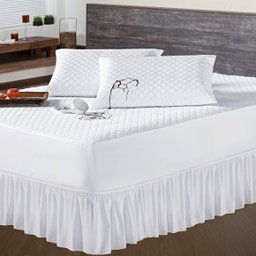 Capa Protetora de Colchão Casal Padrão mais 2 Porta Travesseiro Impermeável + Saia Box Branco - 1