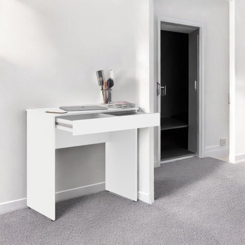 Mesa Escrivaninha Home Office Branco C/ Gaveta Porta Itens com Divisória - Pleno