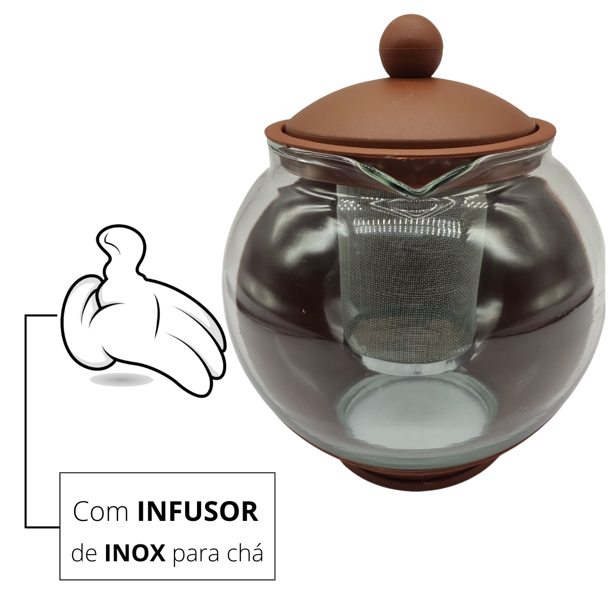 Chaleira Jarra de Vidro com Infusor Filtro Inox Bule de Chá 1,25l Marron - 3