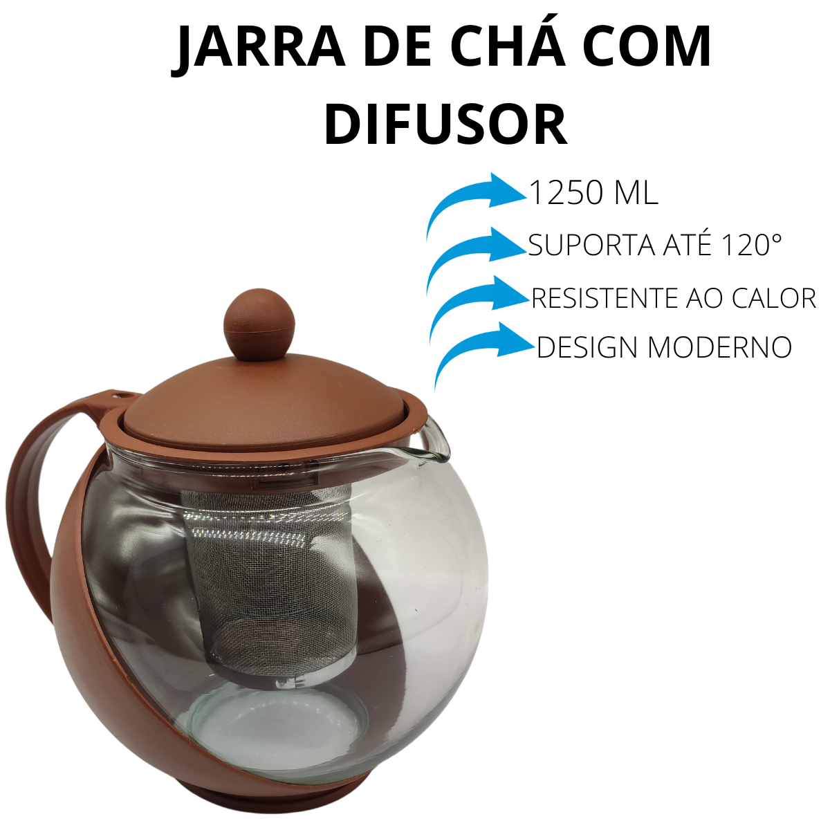 Chaleira Jarra de Vidro com Infusor Filtro Inox Bule de Chá 1,25l Marron - 4