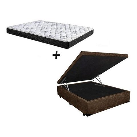 Cama Box Baú Casal Resistence Suede Preto + Colchão Casal Resistence Espuma D33 14x138x188