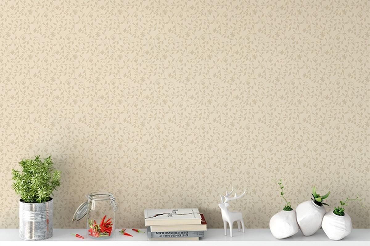 Papel de Parede Vinilico Estampa Ramos Impermeável Quarto Gelo - 1