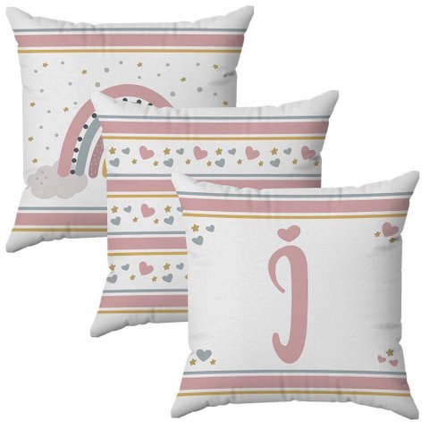 Kit 3 Capas Almofadas Arco-Iris Nome 45x45 Id Decor:Letra I