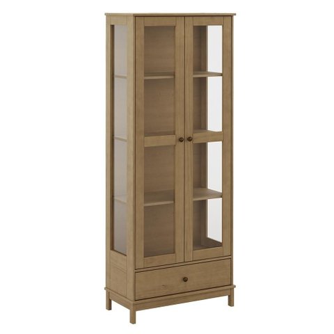 Cristaleira Porta de Vidro 80cm 2 Portas Madeira Maciça Vitalis Freijó F07 - Mpozenato