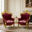 Ver imagem 2 de Par de Poltronas Clássicas Marsala com Dourado 114x75x84cm