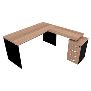 Conjunto de Mesa em L Pe40 com Mesa Auxiliar 1,50 x 1,65 - Walnut - Naturale