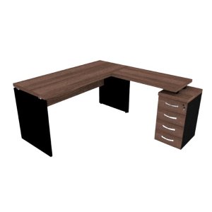 Conjunto de Mesa em L Pe40 com Mesa Auxiliar 1,50x1,65 - Walnut - Walnut