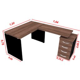 Conjunto de Mesa em L Pe40 com Mesa Auxiliar 1,20x1,65 - Walnut - 2