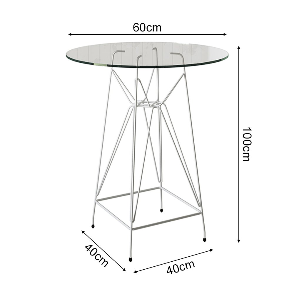 Mesa Bistrô Alta Eames Vidro 60cm Base Ferro Branco - 2