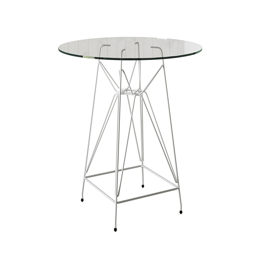 Mesa Bistrô Alta Eames Vidro 60cm Base Ferro Branco