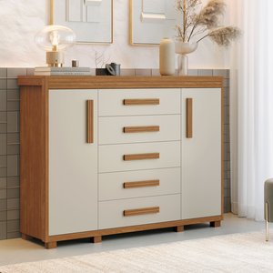 Comoda Premium 5 Gavetas 100% Mdf Reforçada Havana Lançamento:nature Off White
