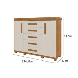 Comoda Premium 5 Gavetas 100% Mdf Reforçada Havana Lançamento:nature Off White - 2
