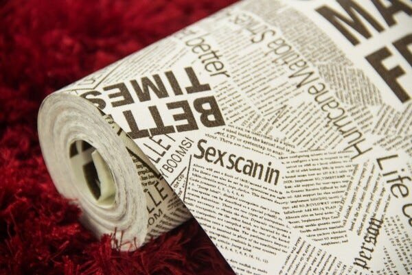 Papel de Parede Importado Vinílico Lavável Jornal Bege Marrom - 5