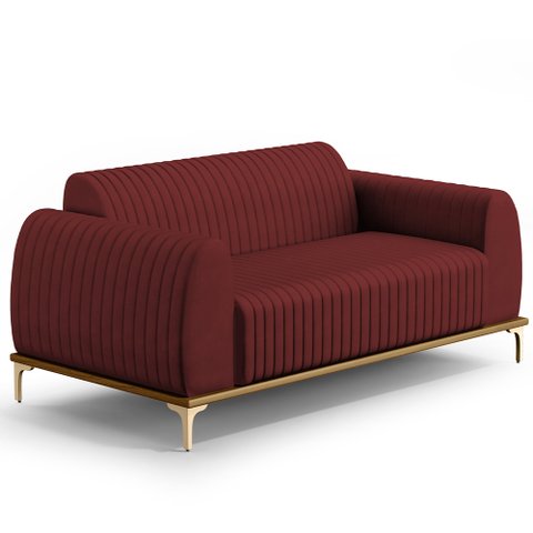 Sofá 3 Lugares Para Sala De Estar Molino 210 Cm D02 Pés D'ouro Veludo Marsala C-278 - Lyam Decor