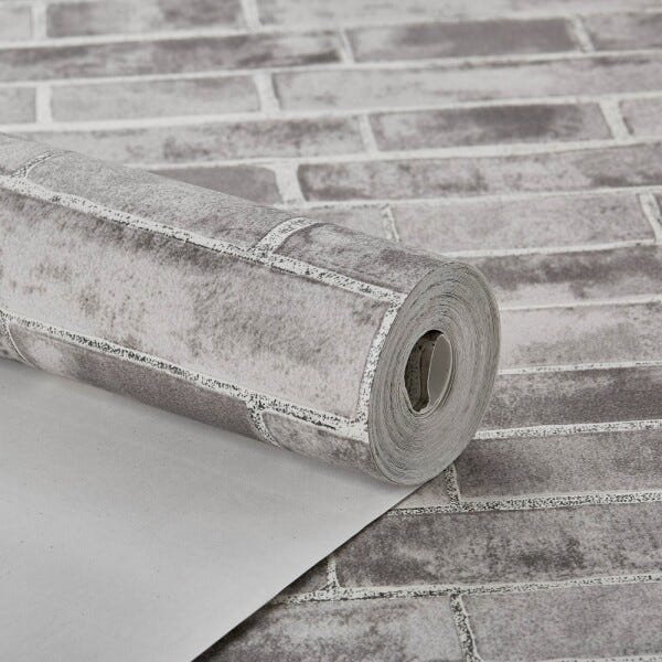 Papel de Parede Importado Tijolinho Cinza 3d Detonado - 1