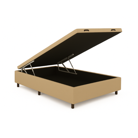Cama Box Casal Baú Suede Bege 138x188x35 - Fábrica de Tudo