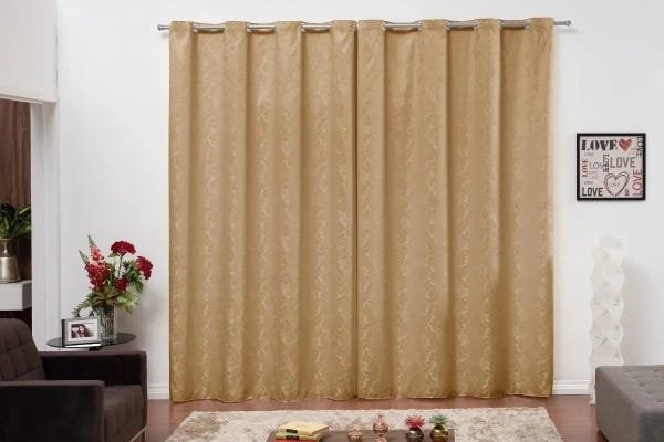 Cortina 4.00m X 2.80m Jacquard Ilhos Croma Dourado - 1