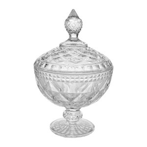 Bomboniere Potiche de Cristal C/Pé Diamond Transparente 23x15cm Lyor