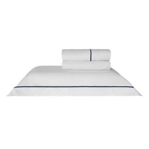 Jogo de Cama 4 PC Queen Lazio 300 Fios Branco/Marinho Kacyumara