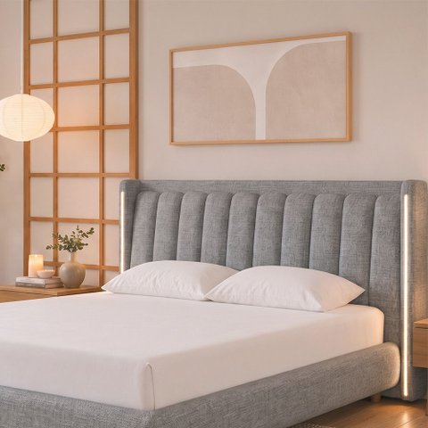 Cabeceira King com LED Yeon Linho Cinza - Sallar Home