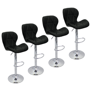 Conjunto 04 Banquetas Slim Couro Pu Regulagem de Altura - Preta Preto