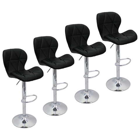 Conjunto 04 Banquetas Slim Couro Pu Regulagem de Altura - Preta Preto