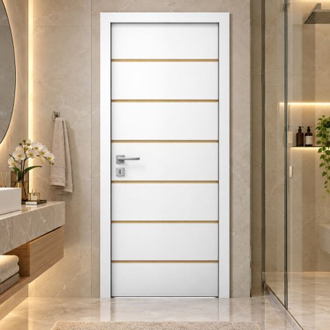 Porta de Madeira Frisada R50VL 210x80 Pronta Instalação:Branco