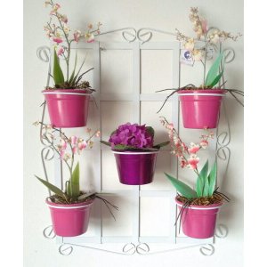 Suporte Para Plantas Branco em forma de Quadrado para 5 vasos
