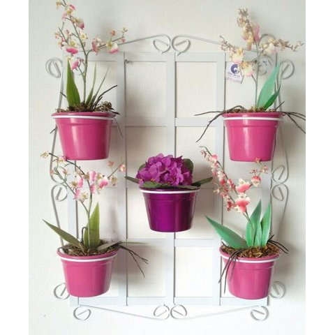 Suporte Para Plantas Branco em forma de Quadrado para 5 vasos