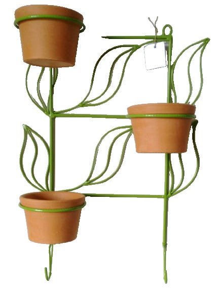 Suporte Para Plantas em forma de Folhas para 3 Vasos e 2 Ganchos para pendurar na cor Verde