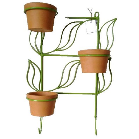 Suporte Para Plantas em forma de Folhas para 3 Vasos e 2 Ganchos para pendurar na cor Verde