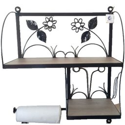 Suporte Prateleira em ferro cor preta Duplo para Cozinha flores - 1