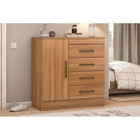 Cômoda Casal Montevideu c/ 1 Porta e 4 Gavetas Amêndola - Demóbile