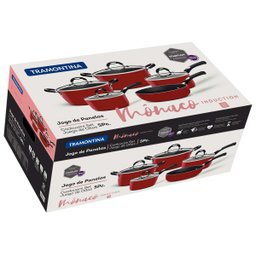 Jogo de Panelas Mônaco Induction Antiaderente Vermelho 5 Pçs Tramontina 28799702 - 2