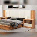 Ver imagem 1 de Kit Cabeceira Casal Ripado 3,0m Painel MDF Off White com Freijó com 2 Mesas Dalla Costa Móveis