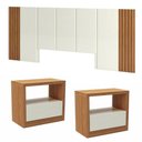Ver imagem 3 de Kit Cabeceira Casal Ripado 3,0m Painel MDF Off White com Freijó com 2 Mesas Dalla Costa Móveis