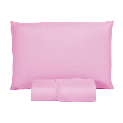 Roupa de Cama Solteiro 400 Fios 2 Peças Hotel Pousada Macio Acetinado:rosa