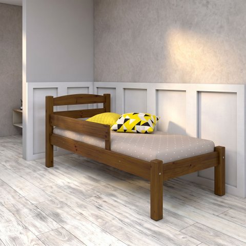 Cama Solteiro C/ Grade de Proteção Madeira Maciça Cor Imbuia